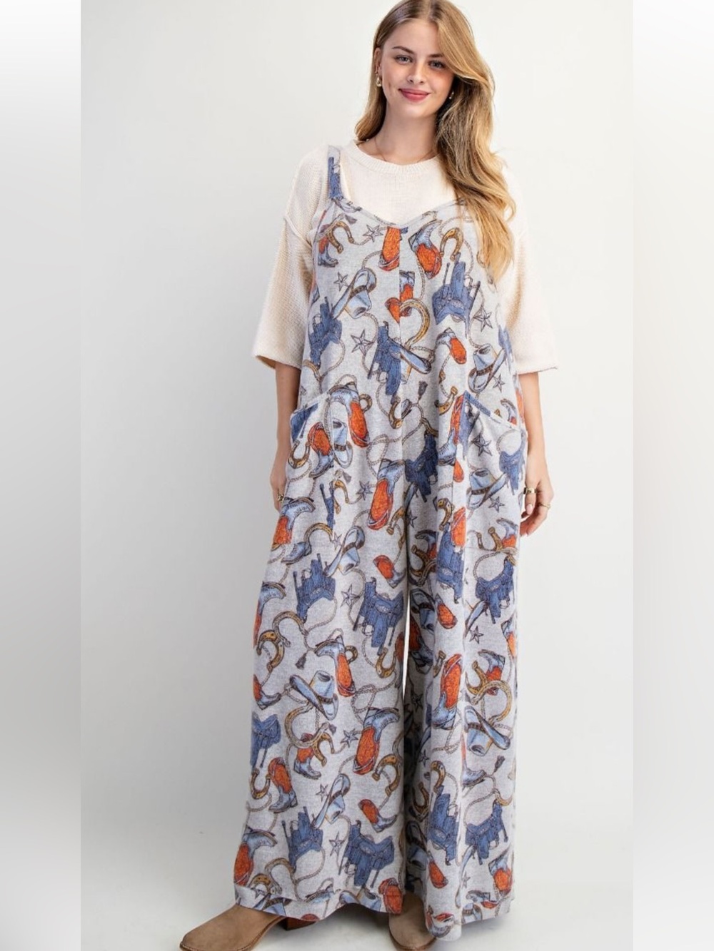 413 EASEL WESTERN PRINTED BRUSHED HACCI JUMPSUIT